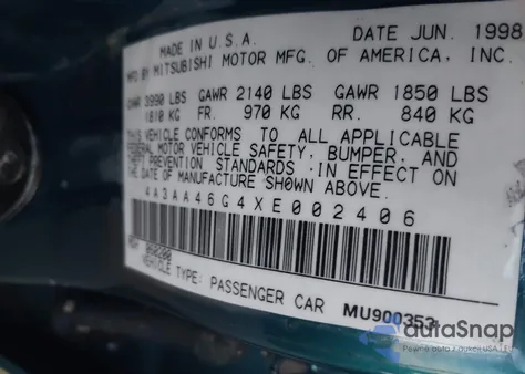 1999 Mitsubishi Galant Es from USA, damaged, VIN 4A3AA46G4XE002406